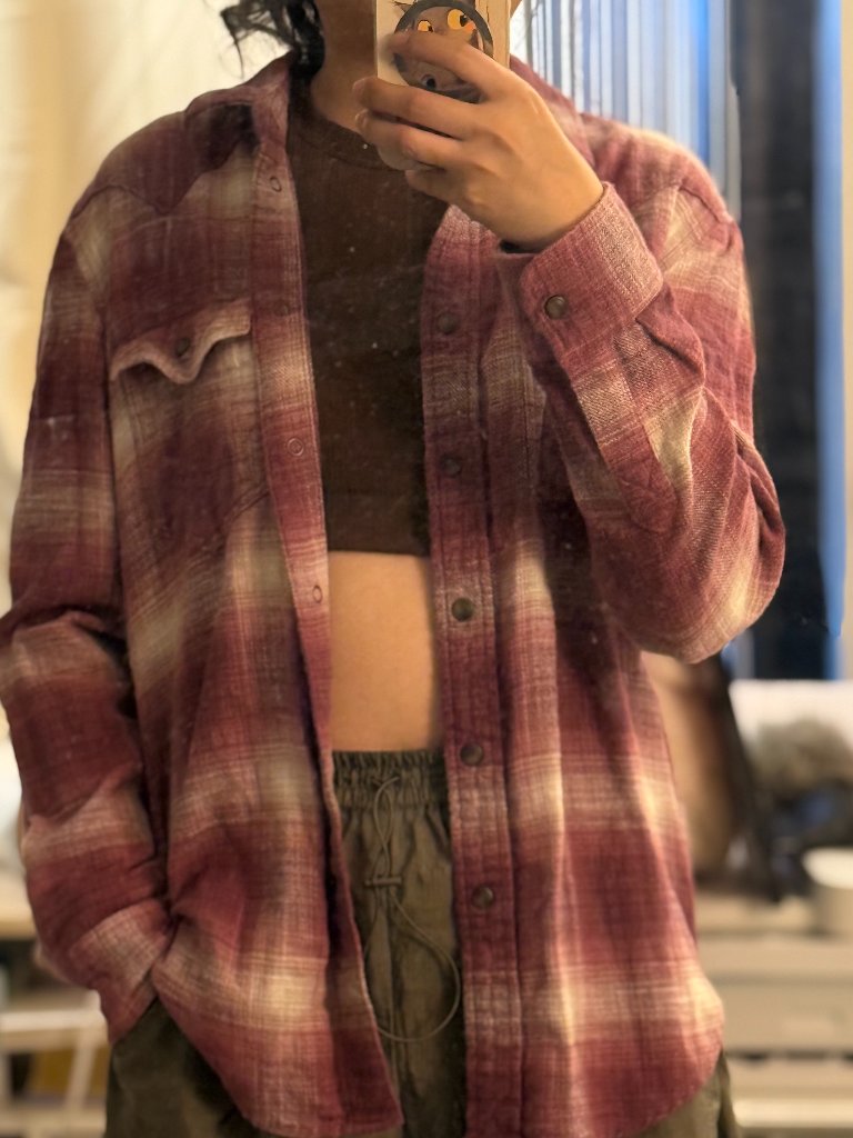 American Eagle Oversized Flannel Shirt Xs Red White Plaid 100% Cotton Soft